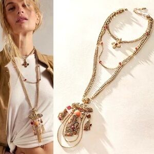 Free People Gold and Coral Layered Necklace